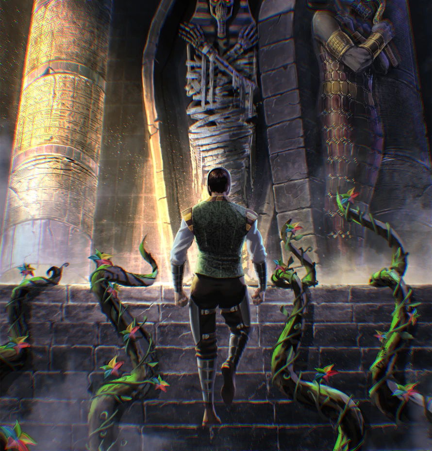 Scene from Dreamers Throne - Man ascending stairs